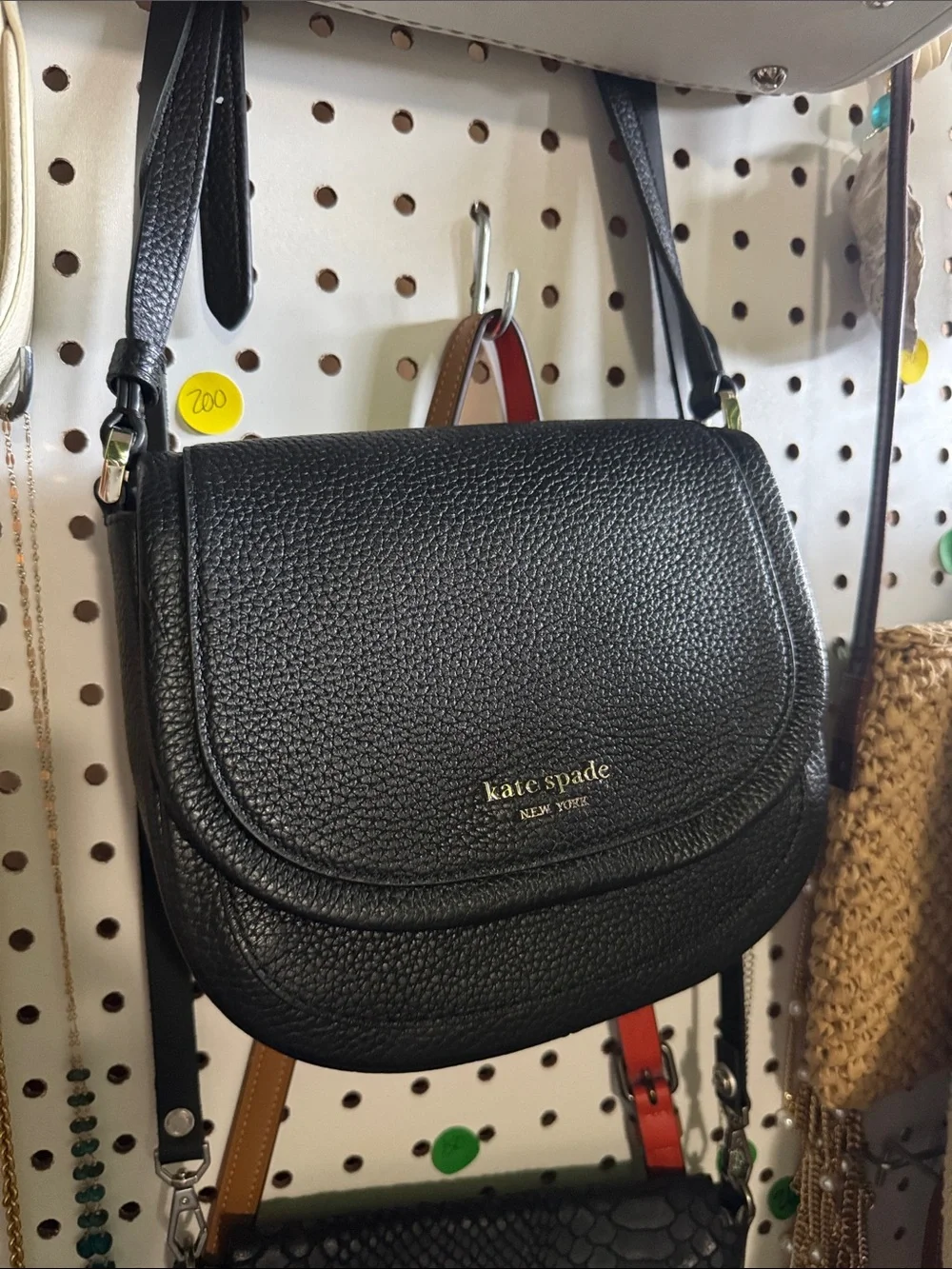 NWT kate spade Black Pebbled Leather Saddle Crossbody with Gold Logo